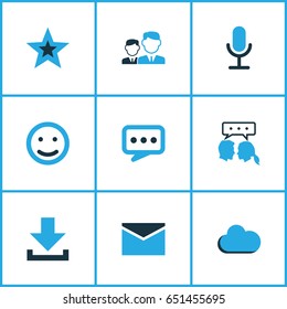 Internet Colorful Icons Set. Collection Of Chatting, Smile, Dialog And Other Elements. Also Includes Symbols Such As People, Bubble, Cloud Sky.