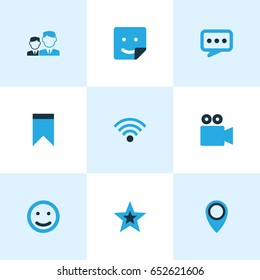 Internet Colorful Icons Set. Collection Of Video Conversation, Sticker, Wifi And Other Elements. Also Includes Symbols Such As People, Location, Video.