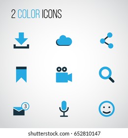 Internet Colorful Icons Set. Collection Of Download, Microphone, Video Conversation And Other Elements. Also Includes Symbols Such As Conversation, Network, Smile.