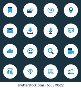 Internet Colorful Icons Set. Collection Of Dialog, Social Web, Cloud And Other Elements. Also Includes Symbols Such As Envelope, Microphone, Seek.
