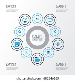 Internet Colorful Icons Set. Collection Of Chatting, Wifi, Seek And Other Elements. Also Includes Symbols Such As Magnifier, Mates, Search.