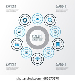 Internet Colorful Icons Set. Collection Of Dialog, Envelope, Cogwheel And Other Elements. Also Includes Symbols Such As Message, Letter, Conversation.