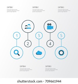 Internet Colorful Icons Set. Collection Of Cogwheel, Friends, Seek And Other Elements. Also Includes Symbols Such As Overcast, Search, Setting.