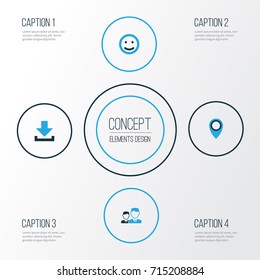 Internet Colorful Icons Set. Collection Of Download, Friends, Location And Other Elements. Also Includes Symbols Such As Pin, People, Face.