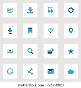 Internet Colorful Icons Set. Collection Of Smile, Favorite, Envelope And Other Elements. Also Includes Symbols Such As Share, Publish, Gif.