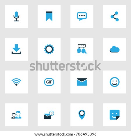 Internet Colorful Icons Set. Collection Of Cloud, Cogwheel, Dialog And Other Elements. Also Includes Symbols Such As Video, Friends, Network.