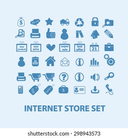 comercio por internet, tienda, compras de señales aisladas, iconos vectores para web, aplicación, diseño.