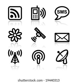 Internet communication black contour web icons V2