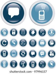 internet communication buttons, icons set, vector