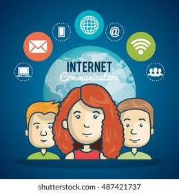 internet communication characters globe interface graphic