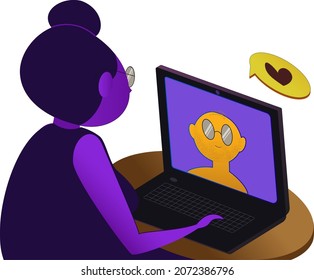 Internet communication of a grandmother with a laptop