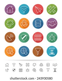 Internet and communication icon. Thin line style with shadow icons set. Vector illustration.
