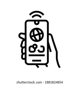 vector de icono de línea de aplicación móvil de comunicación por internet. señal de aplicación móvil de comunicación por internet. símbolo de contorno aislado ilustración negra
