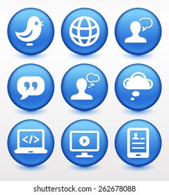 Internet Communication on Blue Round Buttons