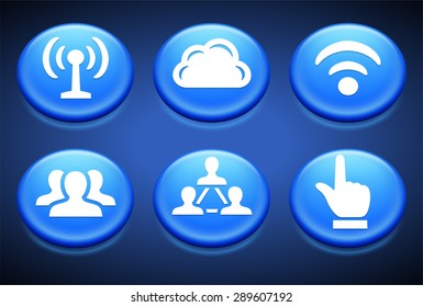 Internet Communication on Blue Round Buttons
