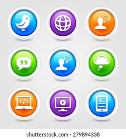 Internet Communication on Colorful Round Buttons