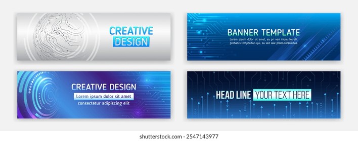 Comunicación por Internet, ciencia, big data, diseño de portadas. Concepto de muestra de Vector de ciencia ficción. Plantilla de Anuncio Horizontal de alta tecnología. Diseño de Anuncio moderno con elemento tecnológico. Protección de datos,