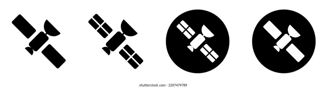 Internet communication. Set of satellite station vector icon. Communication, broadcast. Space station.