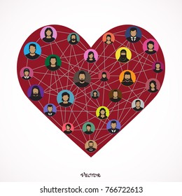 Internet communication. vector. Social love: A heart made of icons to express love people in social media