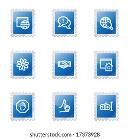Iconos web de comunicación por Internet, serie de sellos glamurosos azules