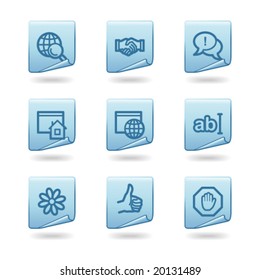 Iconos web de comunicación por Internet, serie de stickers azules