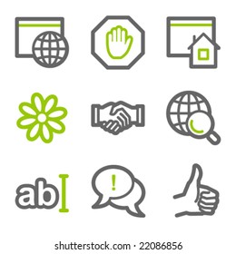 Internet communication web icons, green and gray contour series
