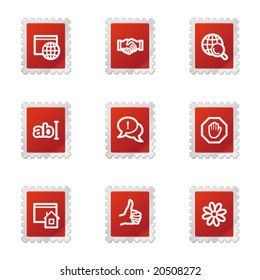 Ícones da Web de comunicação via Internet, série de carimbos vermelhos