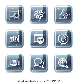 Iconos web de comunicación por Internet, series de botones minerales cuadrados azules