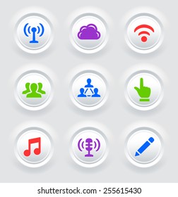 Internet Communication with Wireless Connection on White Bevel Round Buttons