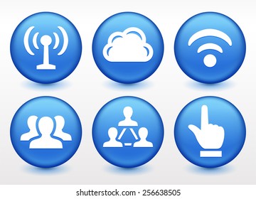 Internet Communication and Wireless Connection on Blue Round Buttons