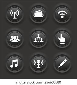 Internet Communication with Wireless Connection on Black Bevel Round Buttons