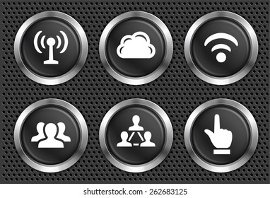 Internet Communication and Wireless Connection on Black Round Buttons