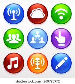 Internet Communication with Wireless Connection on Colorful Round Buttons