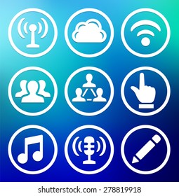 Internet Communication with Wireless Connection on Blue Round Buttons