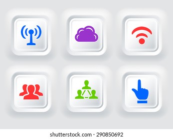 Internet Communication and Wireless Connection on White Bevel Square Buttons