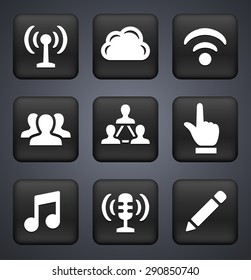 Internet Communication with Wireless Connection on Black Square Buttons