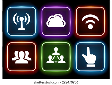 Internet Communication and Wireless Connection on Glow Round Buttons