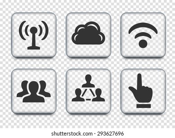 Internet Communication and Wireless Connection on Transparent Square Buttons