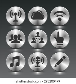 Internet Communication with Wireless Connection on Silver Round Buttons