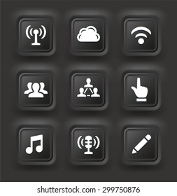 Internet Communication with Wireless Connection on Black Bevel Square Buttons