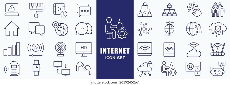 Internet and computer flat icons collection. Internet, web page and computer for viewing, using and creating them.