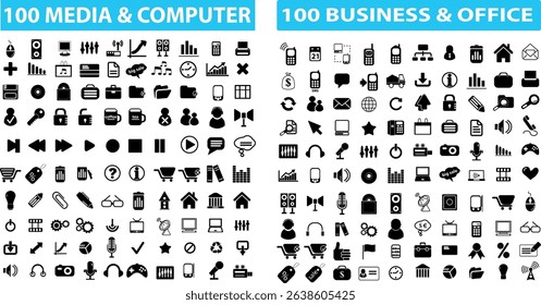 Internet computer icon set. Containing online, computer, network, website, server, web design, hardware, software and programming. Solid icons vector collection.