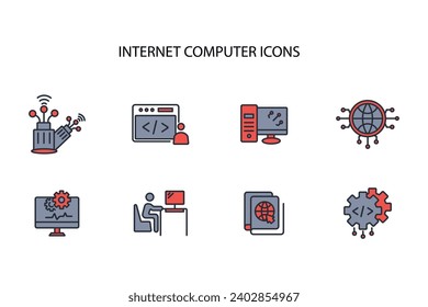 Internet computer icon set.vector.Editable stroke.linear style sign for use web design,logo.Symbol illustration.