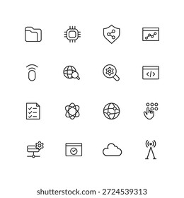 Iconos de Internet y de la computadora colección, símbolos de tecnología de red de Web, Vector plano iconos digitales para Sitios web App y software