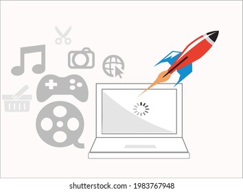 internet computer icons rocket speed film clip scissors
