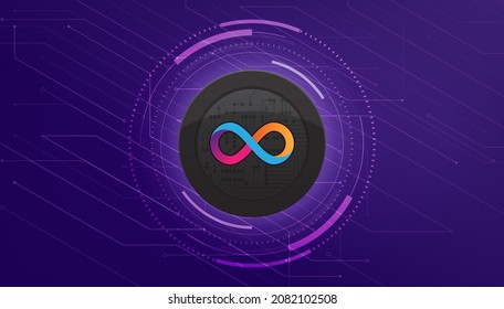 Banner de la moneda de Internet Computer (ICP). Fondo del banner del concepto de criptografía de moneda ICP.