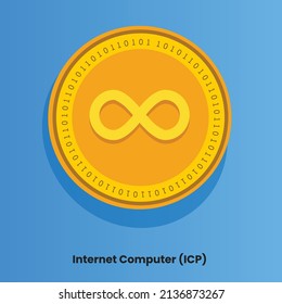 Internet Computer (ICP) crypto logo in golden coin. Cryptocurrency coin based on block chain technology. Futuristic decentralized finance concept vector illustration.