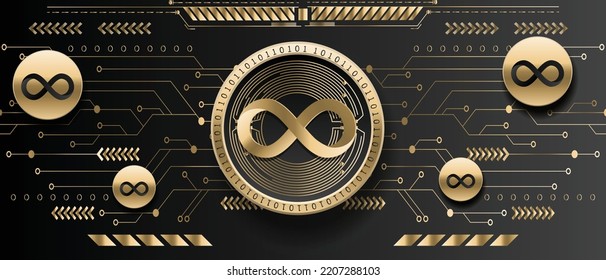 Internet Computer ICP cryptocurrency golden coin on futuristic technology background vector illustration banner and wallpaper template 