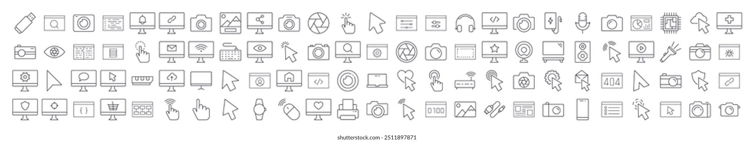 Internet and Computer Interface Collection of Thin Icons. Editable Stroke. Suitable for Web Sites, Books, Cards, Apps