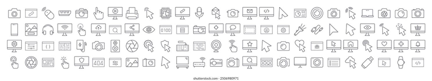 Internet and Computer Interface Simple Isolated Line Icons Collection. Editable Stroke. Suitable for Web Sites, Books, Cards, Apps